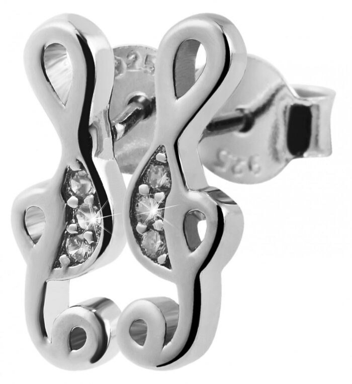 925/- Echt Silber Ohrstecker "Mabel" Musiknote mit Zirkoniabesatz, 925/rhodin... - Image 2