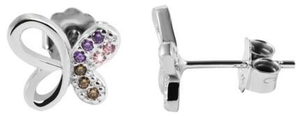 925/- Echt Silber Schmetterling Ohrstecker "Sukki" mit Zirkoniabesatz, 925/rh...