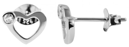 925/- Echt Silber Ohrstecker "Hailey" offene Herzen mit Zirkoniastein, 925/rh...