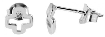 925/- Echt Silber Ohrstecker, offene Kreuze, 925/rhodiniert