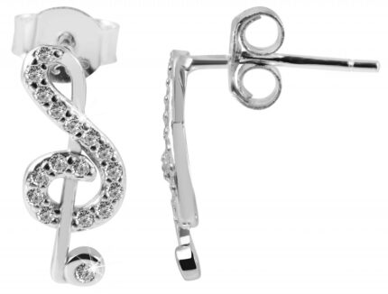925/- Echt Silber Ohrstecker, Musiknote mit Zirkoniabesatz, 925/rhodiniert