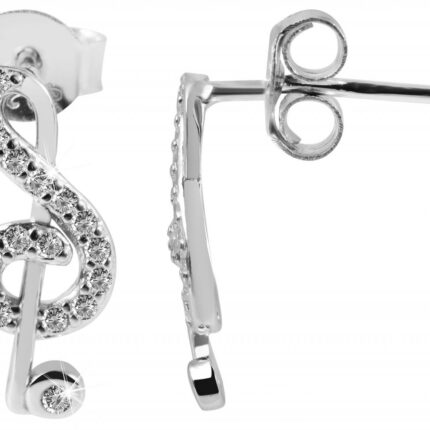 925/- Echt Silber Ohrstecker, Musiknote mit Zirkoniabesatz, 925/rhodiniert