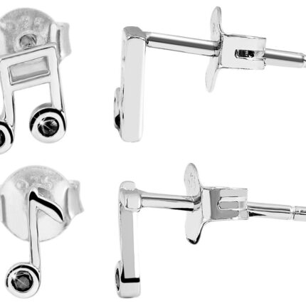 925/- Echt Silber Ohrstecker, Musiknoten mit schwarzem Zirkoniabesatz, 925/rh...