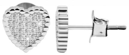 925/- Echt Silber Ohrstecker "Helga" Herz mit Zirkoniabesatz, 925/rhodiniert