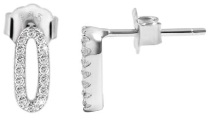 925/- Echt Silber Ohrstecker, oval, Zirkoniabesetzt, 925/rhodiniert