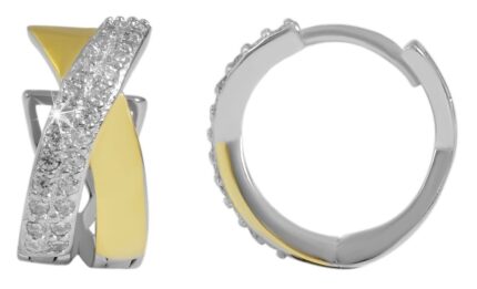 925/- Echt Silber Klapp-Creolen "Suna" mit Zirkoniabesatz, bicolor, 925/rhodi...