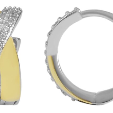 925/- Echt Silber Klapp-Creolen "Suna" mit Zirkoniabesatz, bicolor, 925/rhodi...