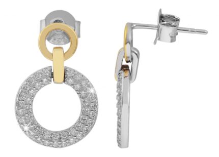 925/- Echt Silber Ohrstecker mit runden Elementen und Zirkoniabesatz, bicolor...
