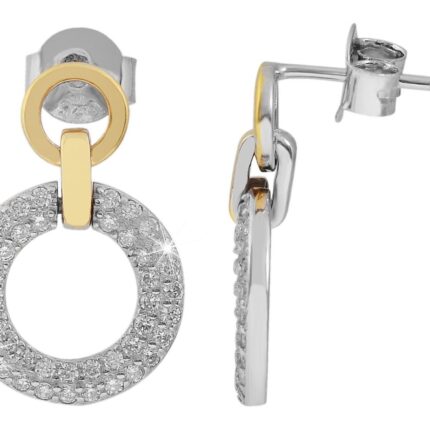 925/- Echt Silber Ohrstecker mit runden Elementen und Zirkoniabesatz, bicolor...