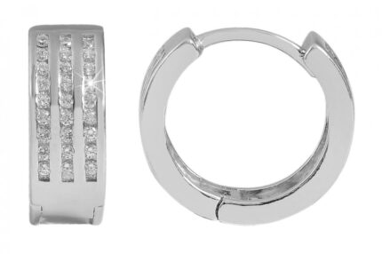 925/- Echt Silber Klapp-Creolen "Karla" mit Zirkoniabesatz, 925/rhodiniert