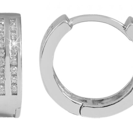 925/- Echt Silber Klapp-Creolen "Karla" mit Zirkoniabesatz, 925/rhodiniert