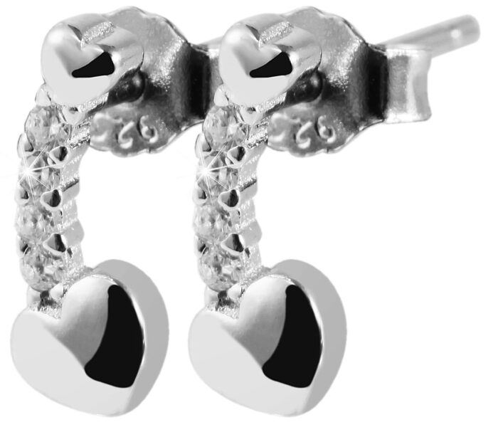 925/- Echt Silber Ohrstecker, Herzchen und Zirkoniabesatz, 925/rhodiniert - Image 2