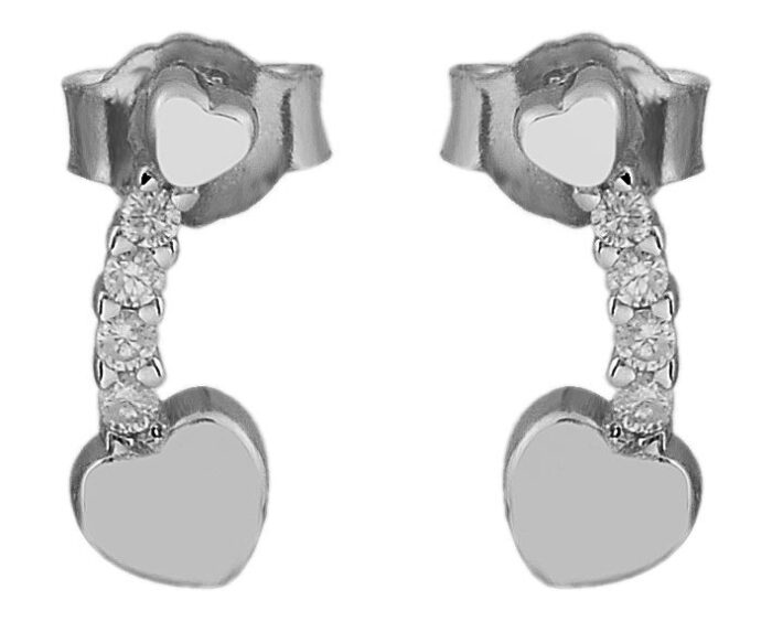 925/- Echt Silber Ohrstecker, Herzchen und Zirkoniabesatz, 925/rhodiniert - Image 3