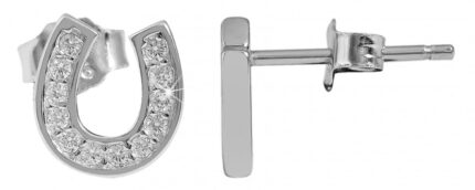 925/- Echt Silber Ohrstecker "Habibi" Hufeisen mit Zirkoniabesatz, 925/rhodin...