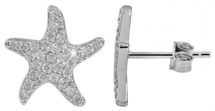 925/- Echt Silber Ohrstecker, Seestern mit Zirkoniabesatz, 925/rhodiniert