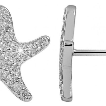 925/- Echt Silber Ohrstecker, Seestern mit Zirkoniabesatz, 925/rhodiniert