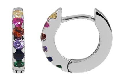 925/- Echt Silber Klapp-Creolen mit Zirkoniasteinen, 925/rhodiniert