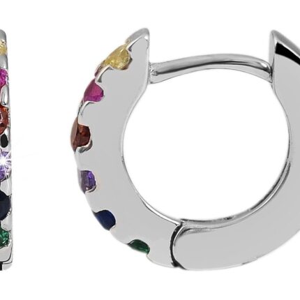 925/- Echt Silber Klapp-Creolen mit Zirkoniasteinen, 925/rhodiniert