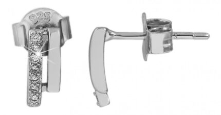 925/- Echt Silber Ohrstecker, doppelreihig mit Zirkoniabesatz, 925/rhodiniert