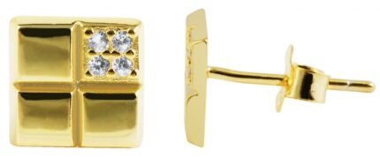 925/- Echt Silber Ohrstecker "Quadira" Quadrat mit Zirkoniabesatz, vergoldet