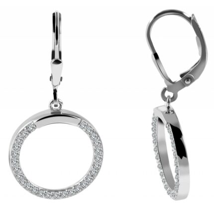 925/- Echt Silber Ohranhänger, Zirkoniabesatz, rund, 925/rhodiniert