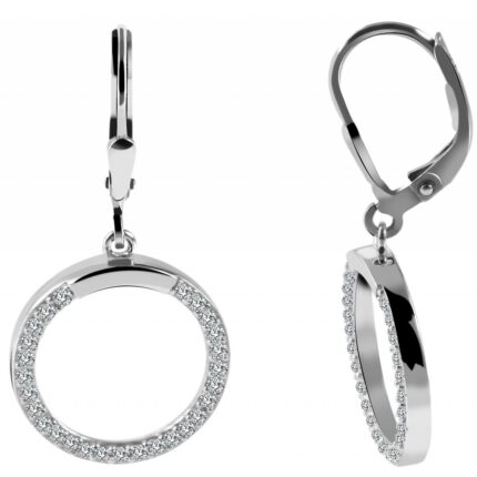 925/- Echt Silber Ohranhänger, Zirkoniabesatz, rund, 925/rhodiniert
