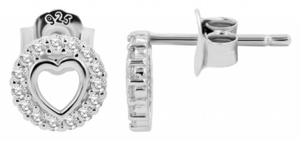 925/- Sterlingsilber Ohrstecker "Xana", rund mit kleinem Herz, rhodiniert