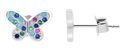 925/- Echt Silber Ohrstecker "Sophia", Schmetterling mit buntem Besatz, rhodi...