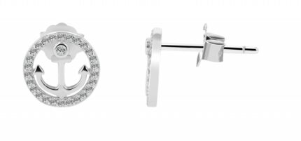 925/- Echt Silber Ohrstecker "Zahra", runder Anker mit Besatz, rhodiniert