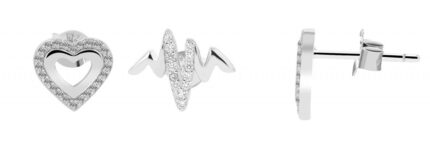 925/- Echt Silber Ohrstecker, Herz und Herzschlag, rhodiniert