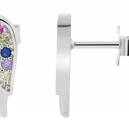 925/- Echt Silber Ohrstecker "Isra", Flügel mit buntem Besatz, rhodiniert