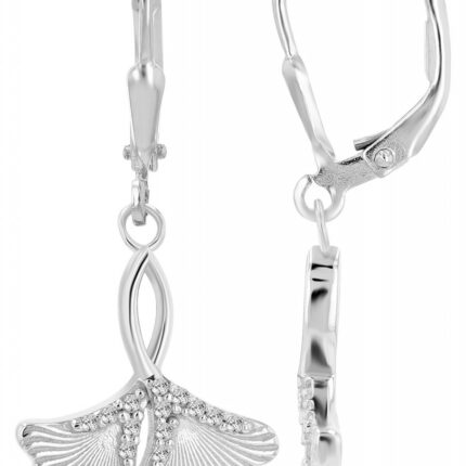 925/- Echt Silber Ohranhänger "Mariken" Ginkgoblatt mit Zirkoniabesatz