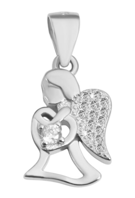 925/- Echt Silber Anhänger ohne Kette "Beheshta", Engel mit Herz und Zirkonia...