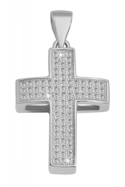925/- Echt Silber Anhänger ohne Kette "Elyar", gewölbtes Kreuz mit Zirkoniabe...