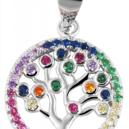 925/- Echt Silber Anhänger ohne Kette "Senta", Lebensbaum mit buntem Zirkonia...