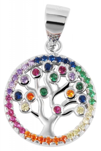 925/- Echt Silber Anhänger ohne Kette "Senta", Lebensbaum mit buntem Zirkonia...