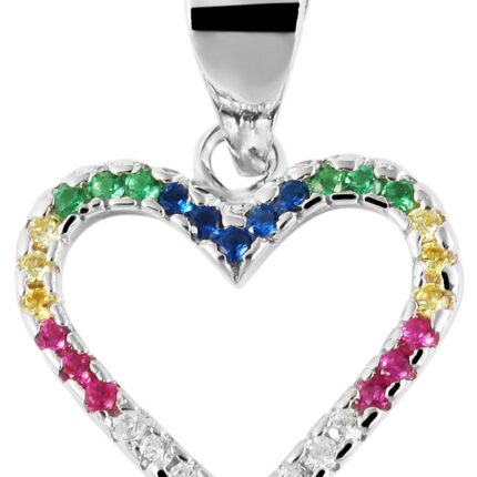 925/- Echt Silber Anhänger ohne Kette "Hille", Herz mit bunten Zirkoniasteine...