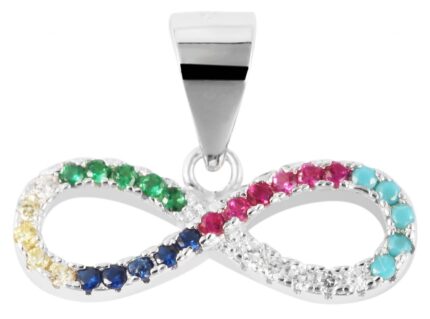 925/- Echt Silber Anhänger ohne Kette "Inka", Infinity bunter Besatz, 925/rho...