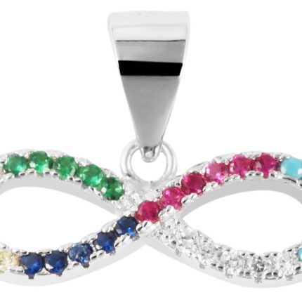 925/- Echt Silber Anhänger ohne Kette "Inka", Infinity bunter Besatz, 925/rho...