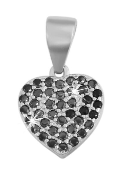 925/- Echt Silber Anhänger ohne Kette "Pariya", Herz mit schwarzen Zirkoniast...
