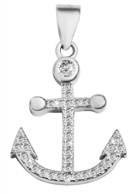 925/- Echt Silber Anhänger ohne Kette "Ranim", Anker mit Zirkonia, 925/rhodin...