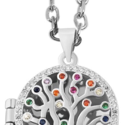 925/- Echt Silber Medaillon ohne Kette, Lebensbaummotiv, bunter Zirkoniabesat...