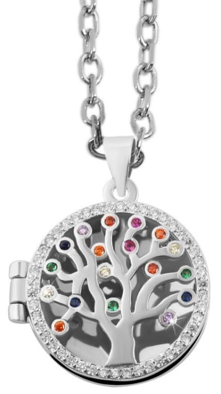 925/- Echt Silber Medaillon ohne Kette, Lebensbaummotiv, bunter Zirkoniabesat...