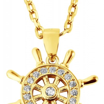 925/- Echt Silber Anhänger ohne Kette "Sinah", Steuerrad mit Zirkoniabesatz