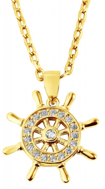 925/- Echt Silber Anhänger ohne Kette "Sinah", Steuerrad mit Zirkoniabesatz