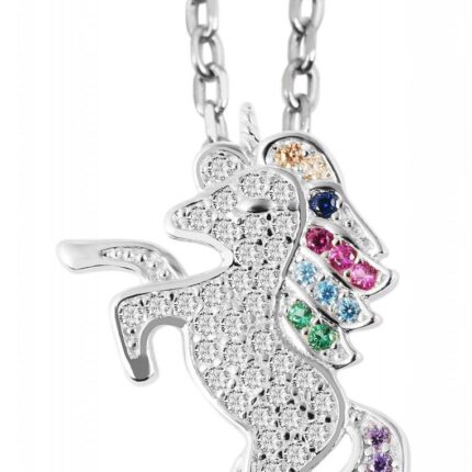 925/- Echt Silber Anhänger ohne Kette "Bhaina", Einhorn mit mehrfarbigen Zirk...