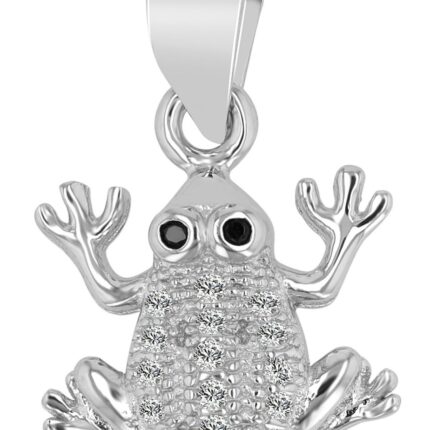 925er Echt Silber Kettenanhänger "Kermit", Frosch mit Zirkonia, rhodiniert