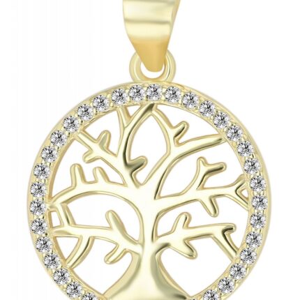925/- Echt Silber Kettenanhänger "Elysa", Lebensbaum mit Besatz, Ø 14,5 mm