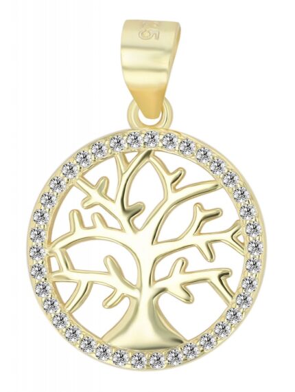 925/- Echt Silber Kettenanhänger "Elysa", Lebensbaum mit Besatz, Ø 14,5 mm