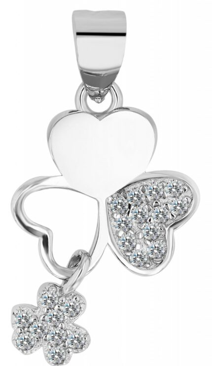 925/rh Echt Silber, Anhänger "Lio" Kleeblatt mit Zirkonia, rhodiniert